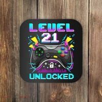 Level 21 Unlocked 21st Birthday Video Game Gift Birthday Gaming Coaster thumb 0
