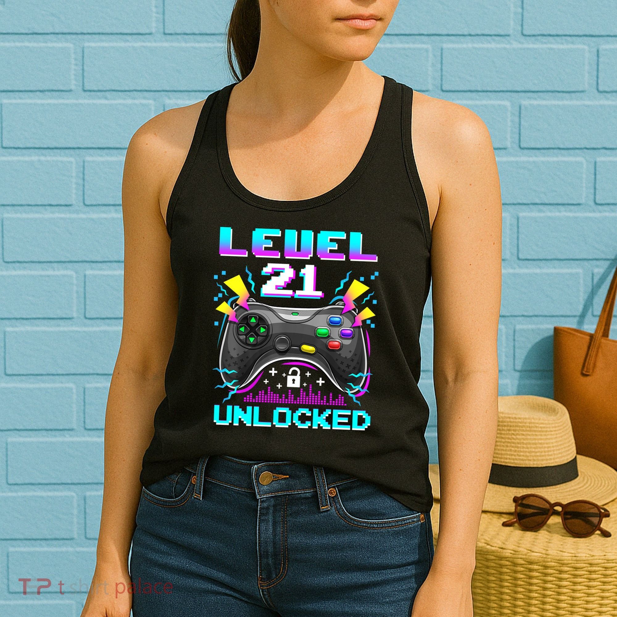 Level 21 Unlocked 21st Birthday Video Game Gift Birthday Gaming Women's Tank Top