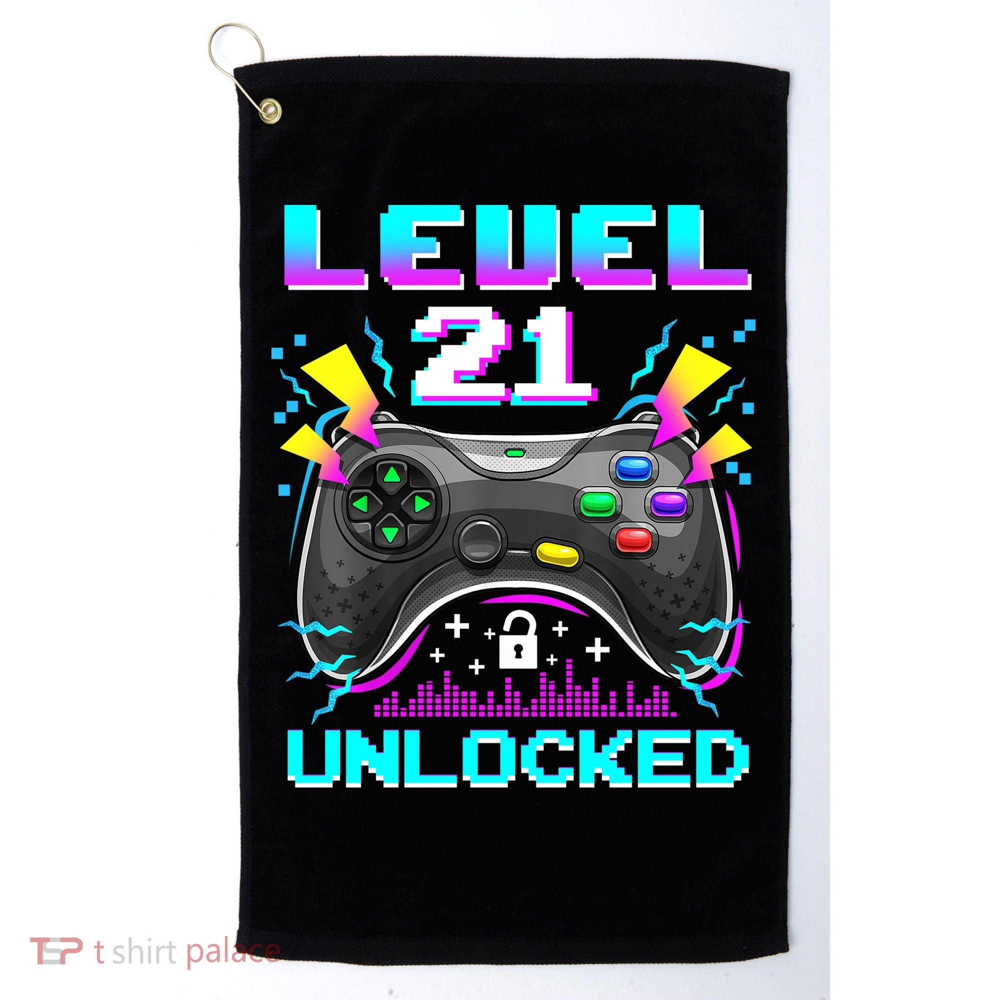 Level 21 Unlocked 21st Birthday Video Game Gift Birthday Gaming Golf Towel