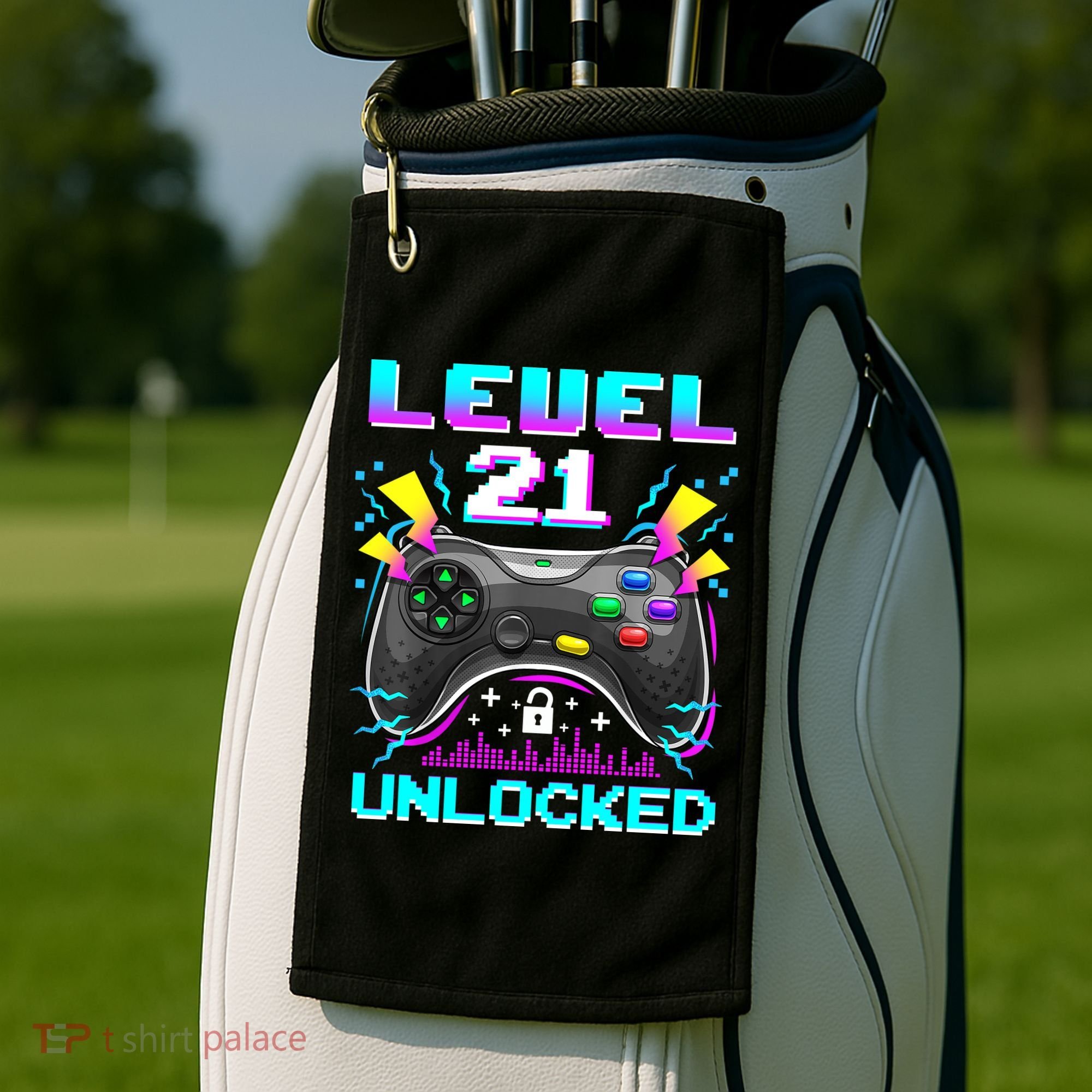 Level 21 Unlocked 21st Birthday Video Game Gift Birthday Gaming Golf Towel