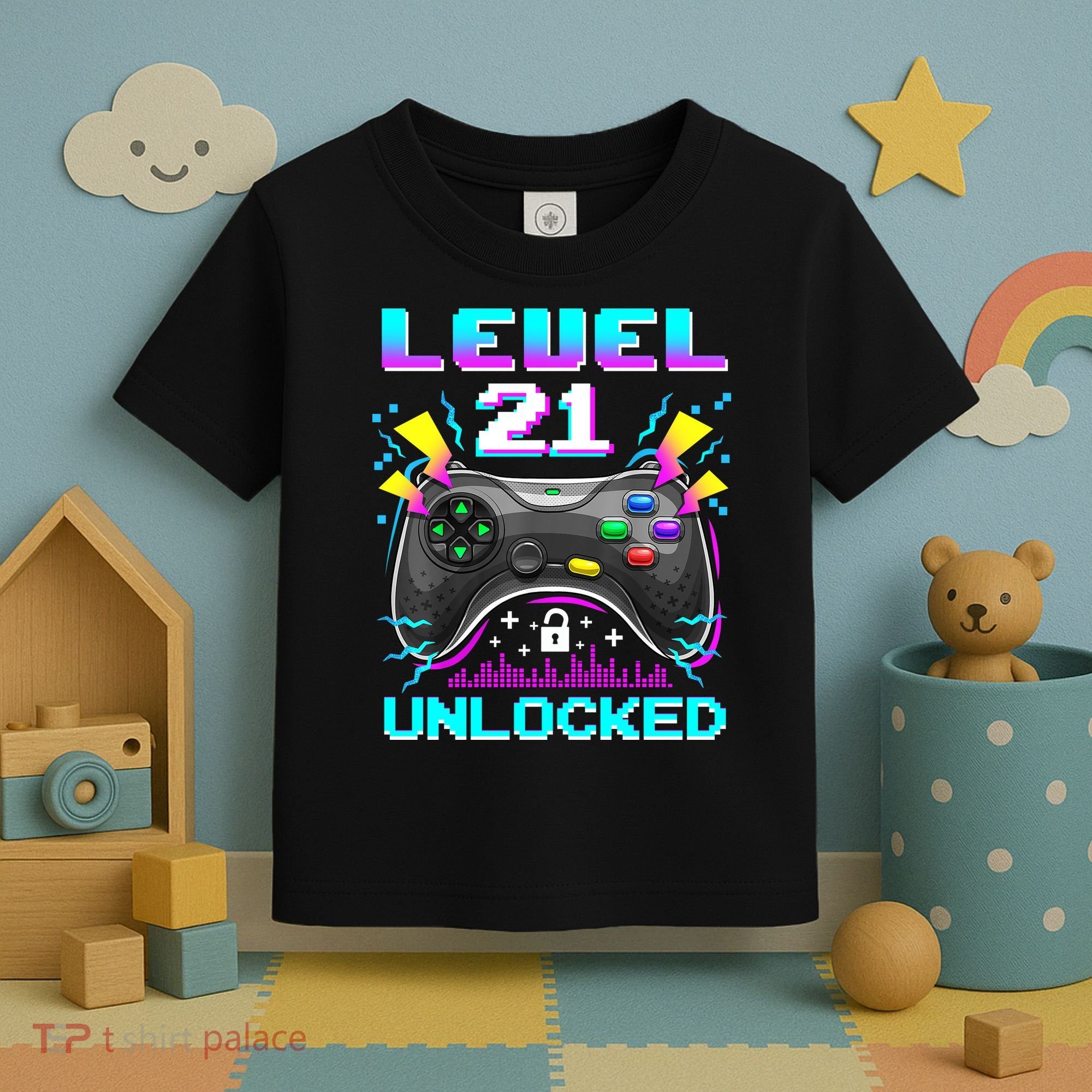Level 21 Unlocked 21st Birthday Video Game Gift Birthday Gaming Toddler T-Shirt
