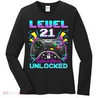 Level 21 Unlocked 21st Birthday Video Game Gift Birthday Gaming Women's Long Sleeve Shirt thumb 0