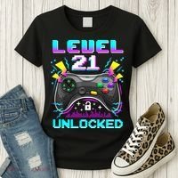 Level 21 Unlocked 21st Birthday Video Game Gift Birthday Gaming Women's T-Shirt thumb 3