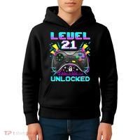 Level 21 Unlocked 21st Birthday Video Game Gift Birthday Gaming Kids Hoodie thumb 4