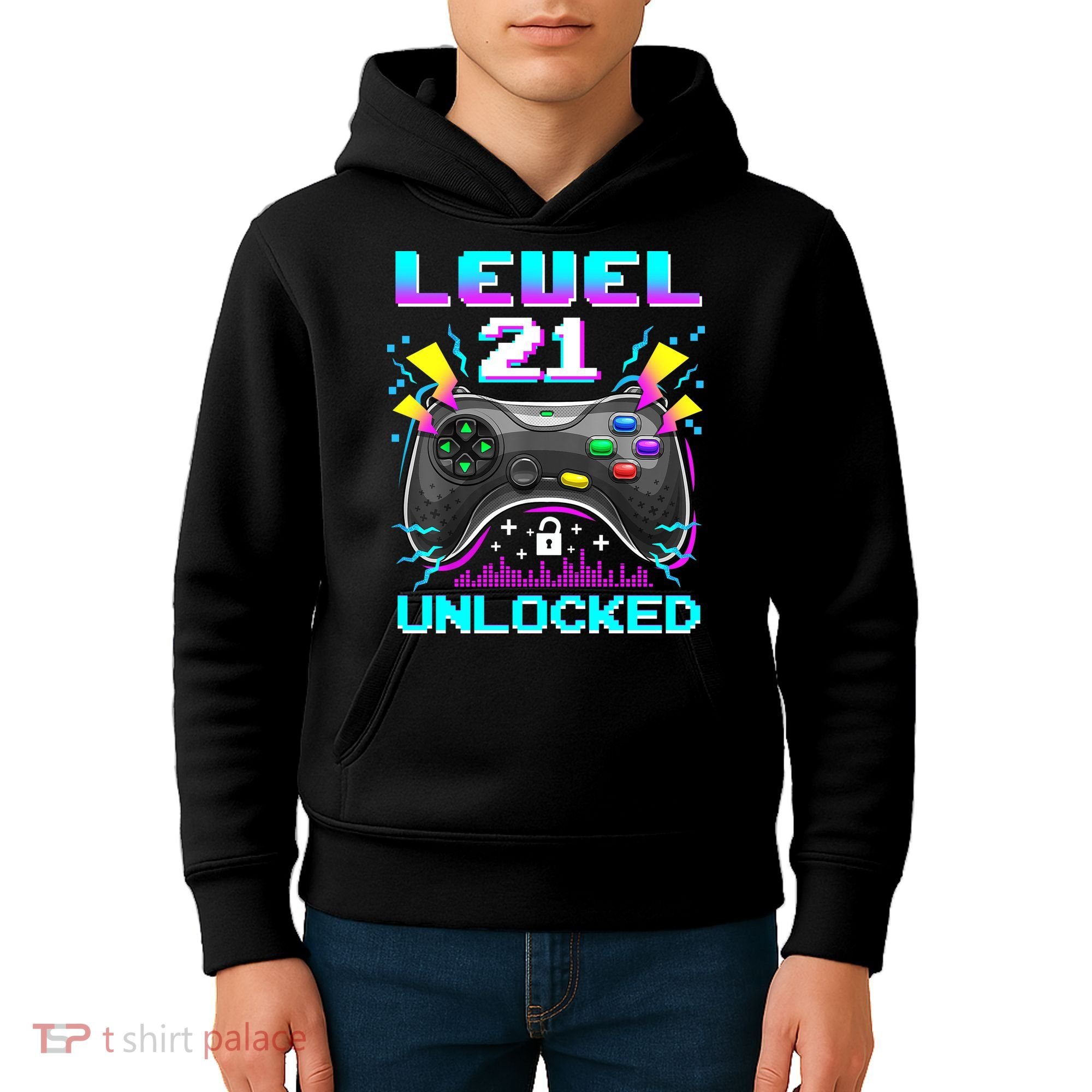 Level 21 Unlocked 21st Birthday Video Game Gift Birthday Gaming Kids Hoodie