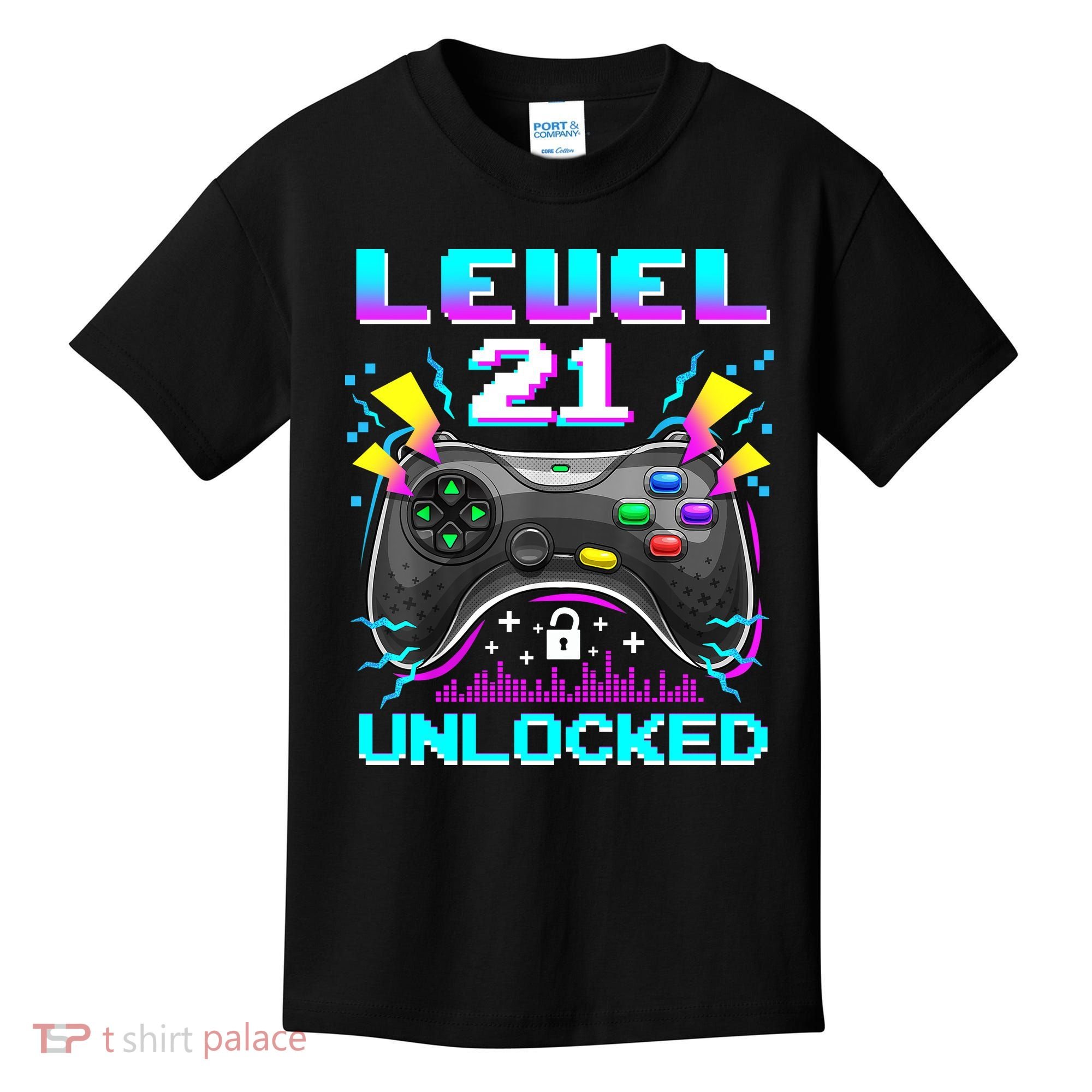 Level 21 Unlocked 21st Birthday Video Game Gift Birthday Gaming Kids T-Shirt