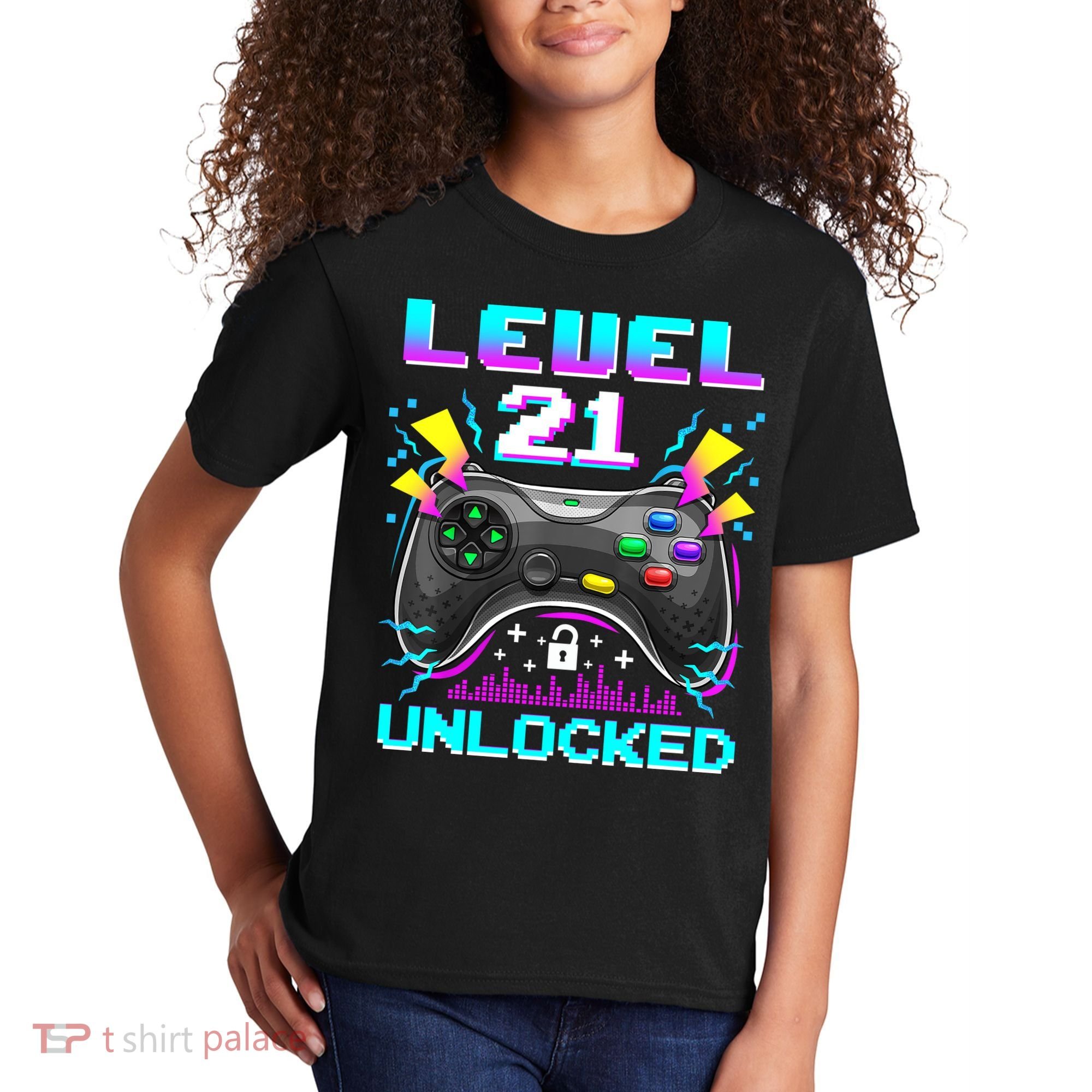 Level 21 Unlocked 21st Birthday Video Game Gift Birthday Gaming Kids T-Shirt