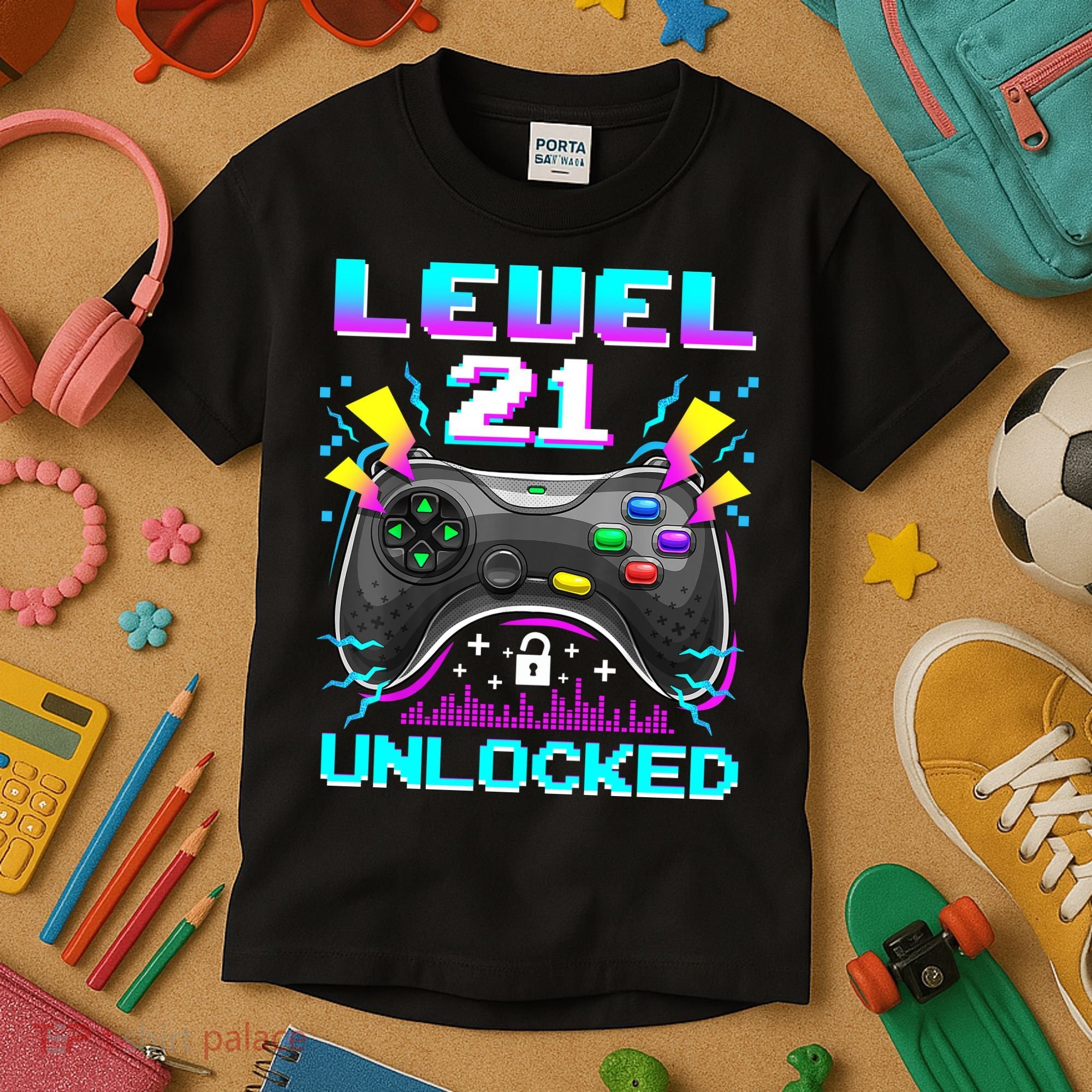 Level 21 Unlocked 21st Birthday Video Game Gift Birthday Gaming Kids T-Shirt