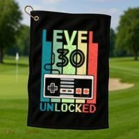 Level 30 Unlocked Video Gamer 30th Birthday Gifts Golf Towel thumb 1
