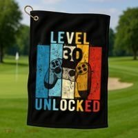 Level 30 Unlocked Video Gamer 30 Year Old 30th Birthday Gift Golf Towel thumb 1