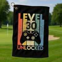 Level 30 Unlocked Funny Video Gamer 30th Birthday Golf Towel thumb 1