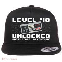 Level 40 Complete 1981 Gamer 40th Birthday Flat Bill Trucker Hat thumb 0