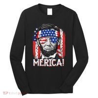 Lincoln 4th Of July Merica Abe American Flag Long Sleeve Shirt thumb 0