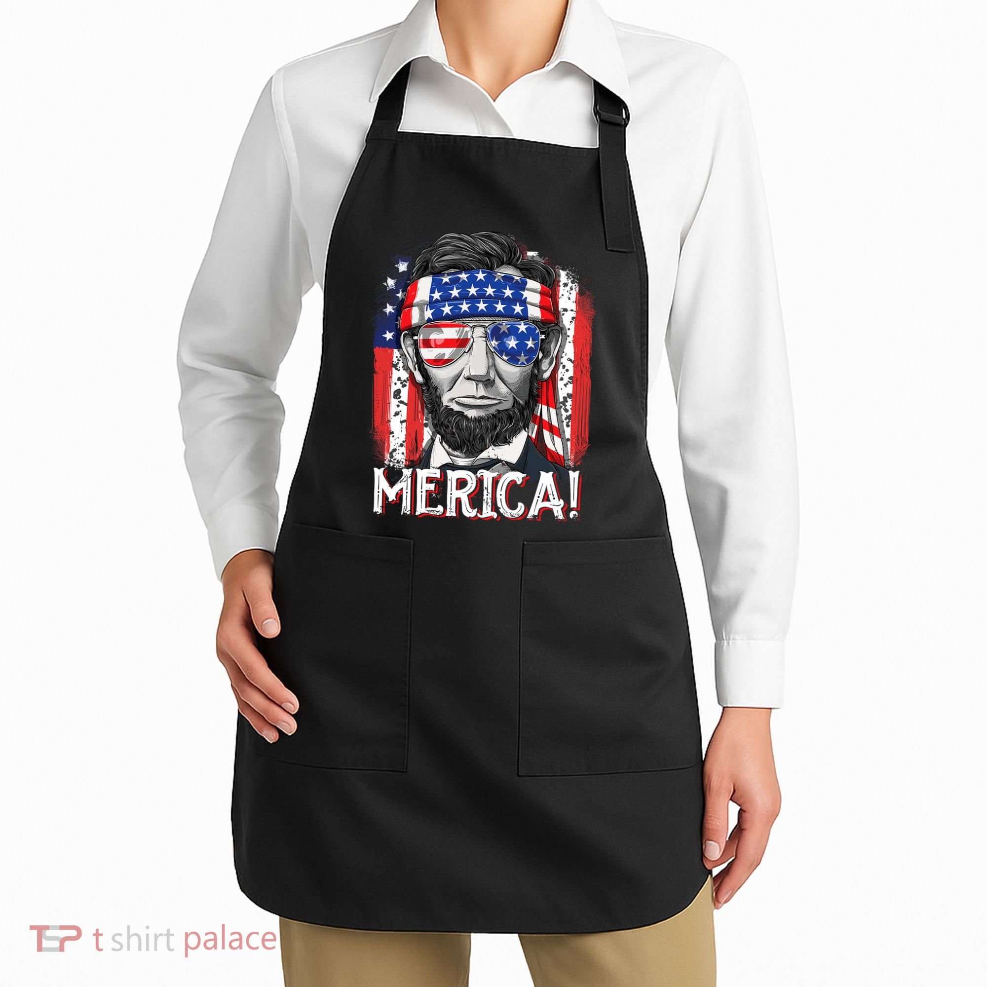 Lincoln 4th Of July Merica Abe American Flag Apron