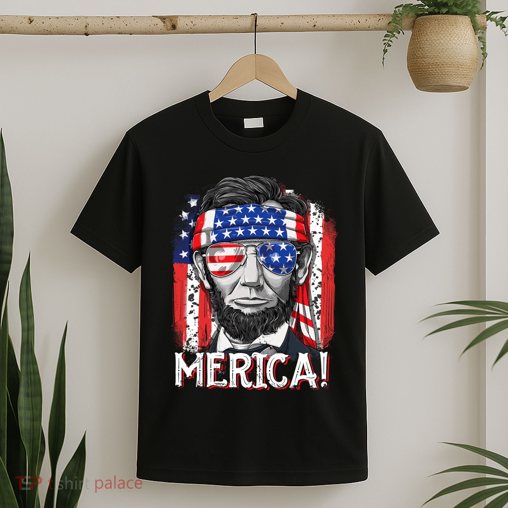 Lincoln 4th Of July Merica Abe American Flag T-Shirt