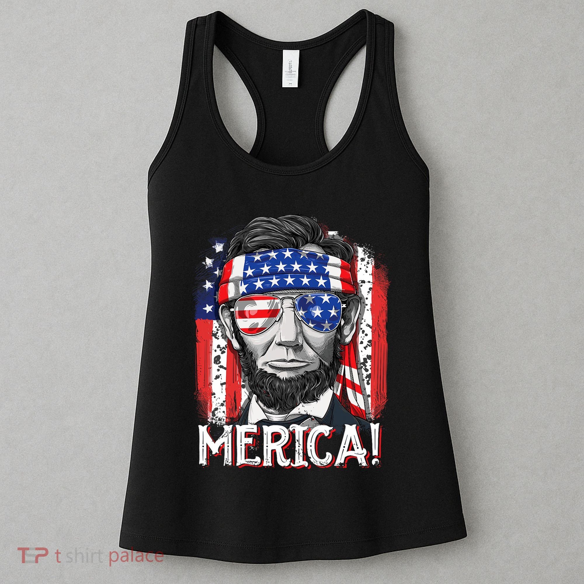 Lincoln 4th Of July Merica Abe American Flag Women's Tank Top