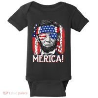 Lincoln 4th Of July Merica Abe American Flag Baby Bodysuit thumb 0