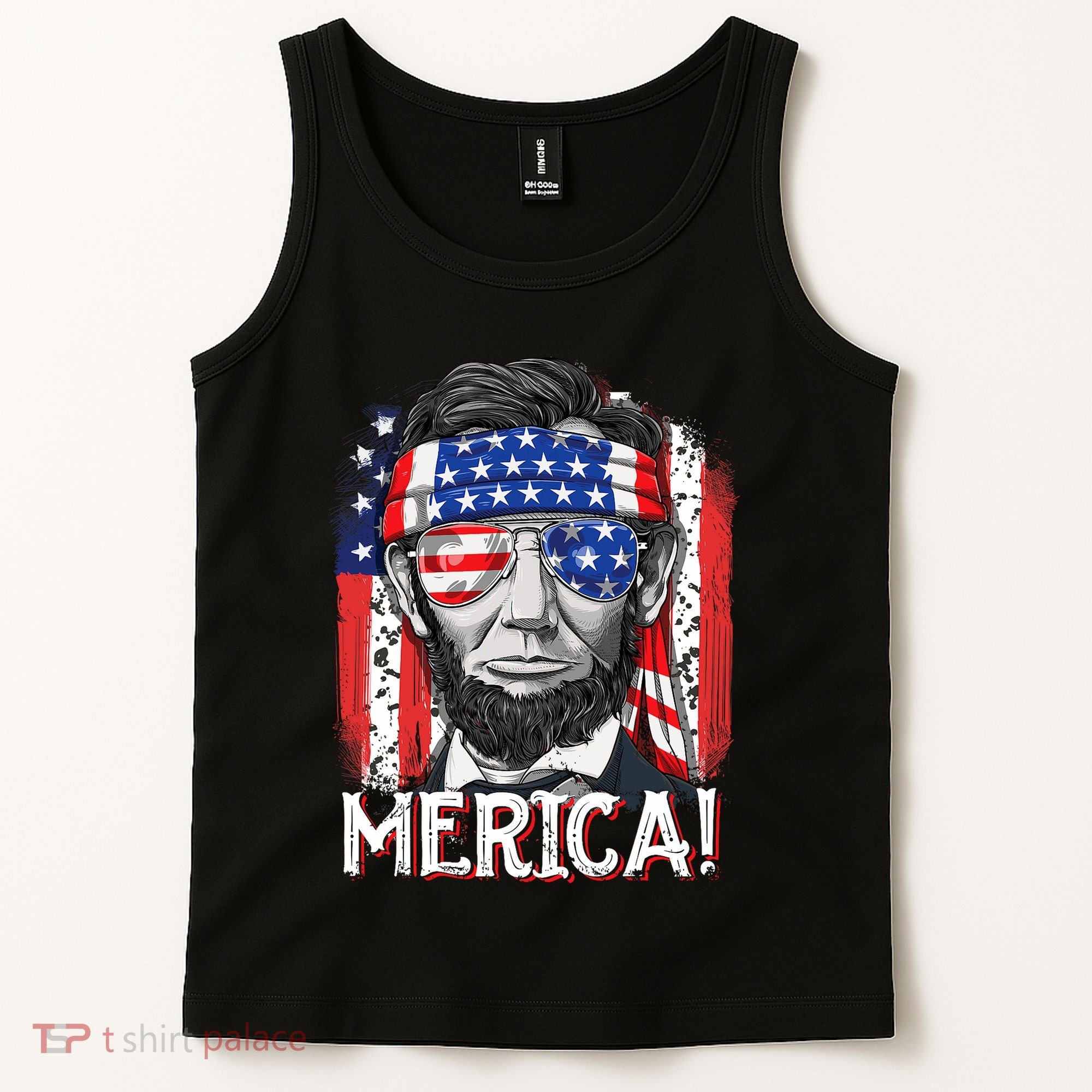 Lincoln 4th Of July Merica Abe American Flag Tank Top