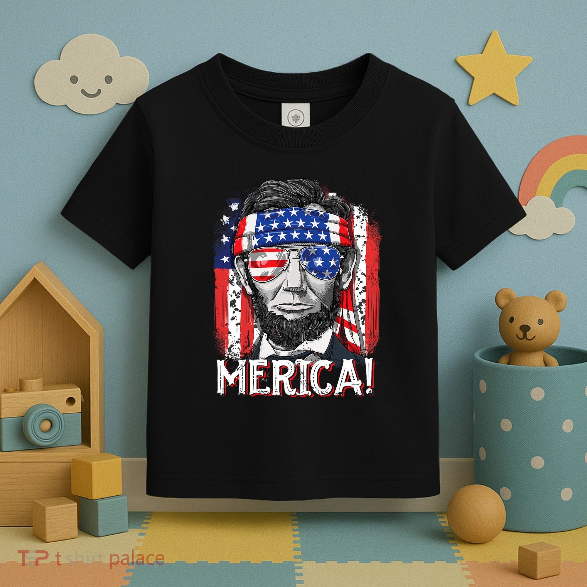 Lincoln 4th Of July Merica Abe American Flag Toddler T-Shirt