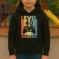 Level 40 Unlocked Awesome Video Game 40 Birthday Gift Kids Hoodie thumb 3