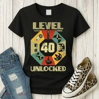 Level 40 Unlocked T Funny Video Gamer 40th Birthday Women's T-Shirt thumb 3