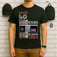 Level 40 Unlocked Gamer 40th Birthday Gift Video Game Lovers T-Shirt thumb 6