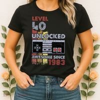 Level 40 Unlocked Gamer 40th Birthday Gift Video Game Lovers Women's T-Shirt thumb 2