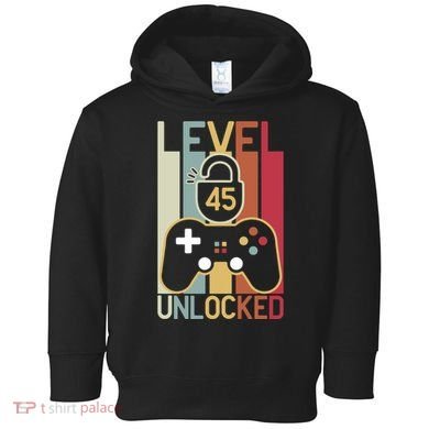 Level 45 Unlocked Birthday Gift Vintage Retro Toddler Hoodie