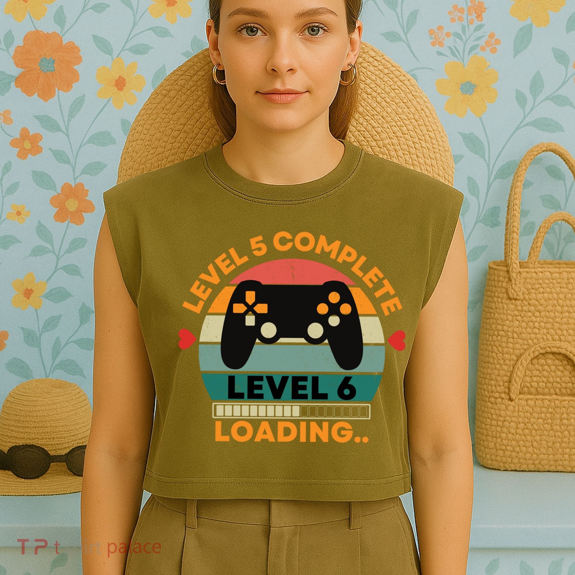 Level 5 Complete Level 6 Loading 5th Wedding Anniversary Gift Garment-Dyed Women's Muscle Tee