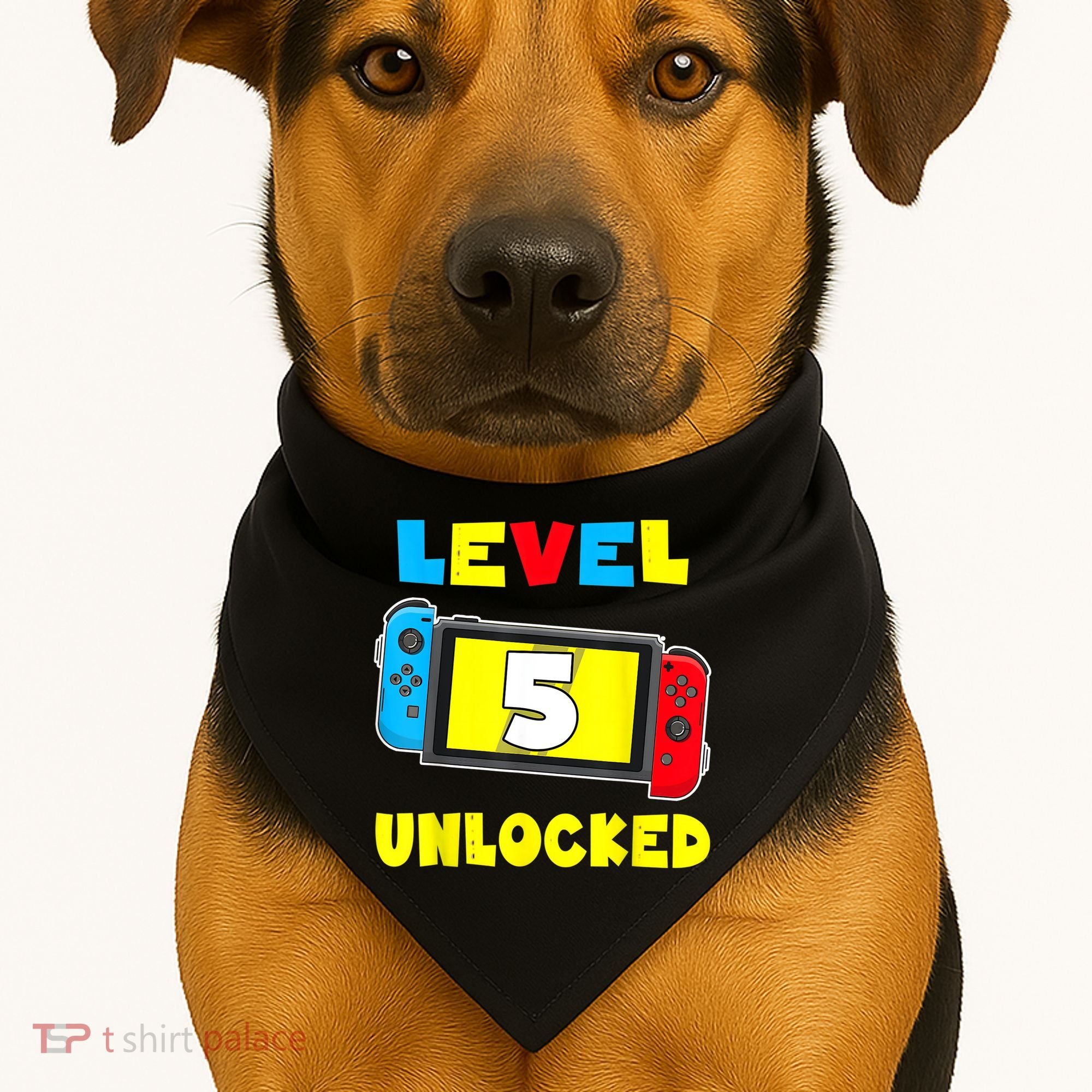 Level 5 Unlocked 5th Birthday Shirt Video Game 5 Year Old USA-Made Doggie Bandana