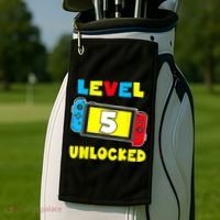 Level 5 Unlocked 5th Birthday Shirt Video Game 5 Year Old Golf Towel thumb 2