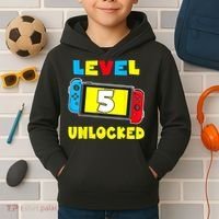 Level 5 Unlocked 5th Birthday Shirt Video Game 5 Year Old Kids Hoodie thumb 2
