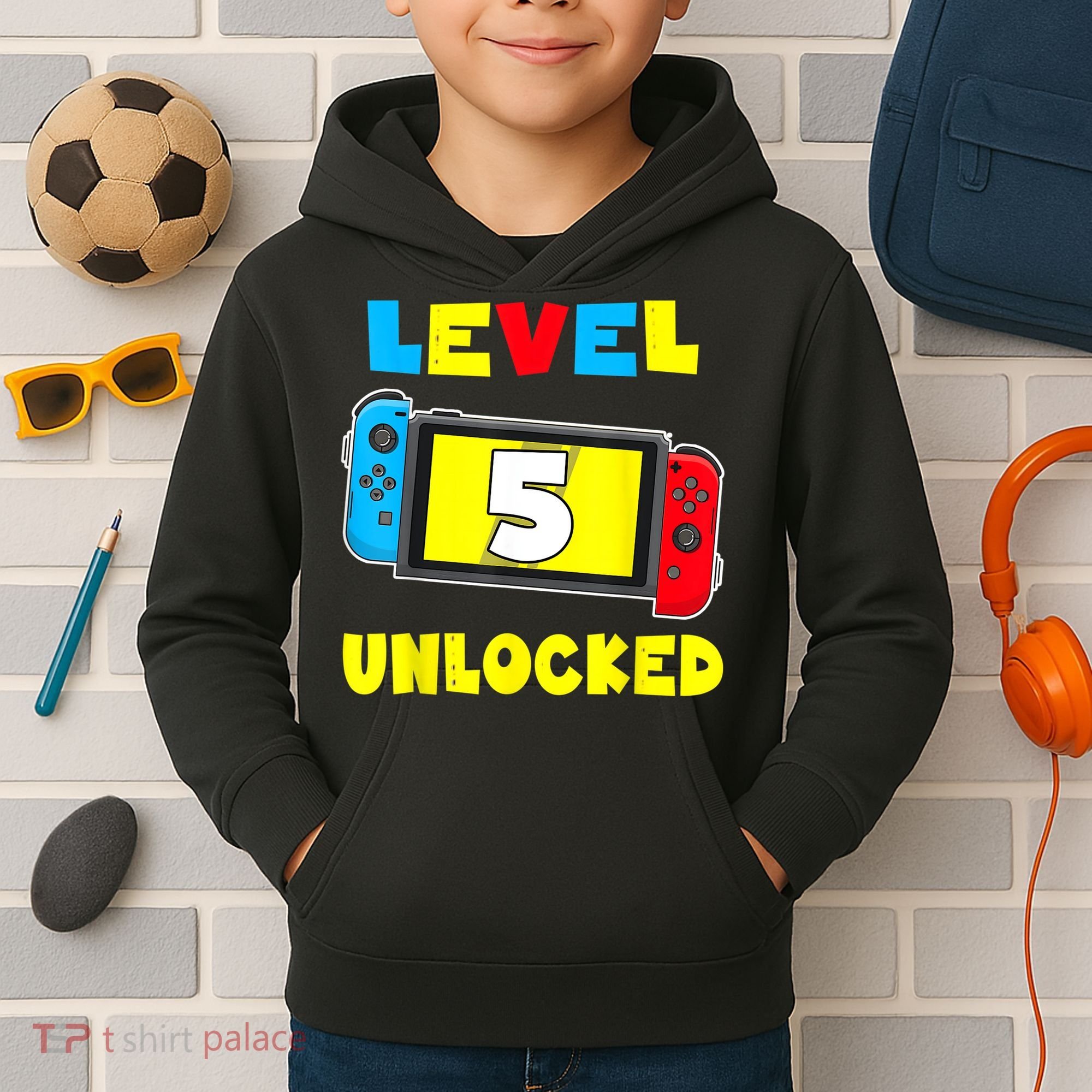 Level 5 Unlocked 5th Birthday Shirt Video Game 5 Year Old Kids Hoodie