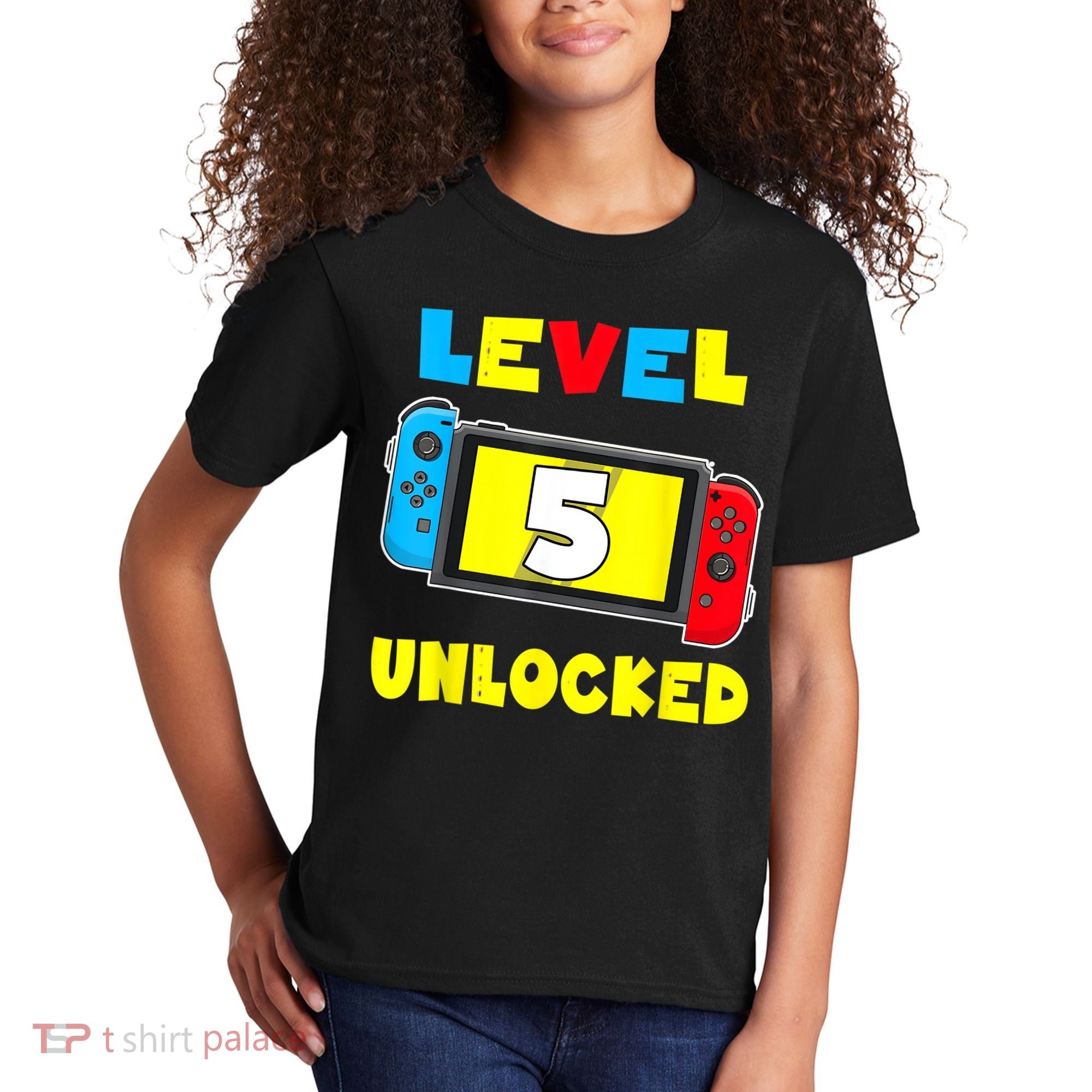 Level 5 Unlocked 5th Birthday Shirt Video Game 5 Year Old Kids T-Shirt