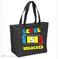 Level 5 Unlocked 5th Birthday Shirt Video Game 5 Year Old Tote Bag thumb 2