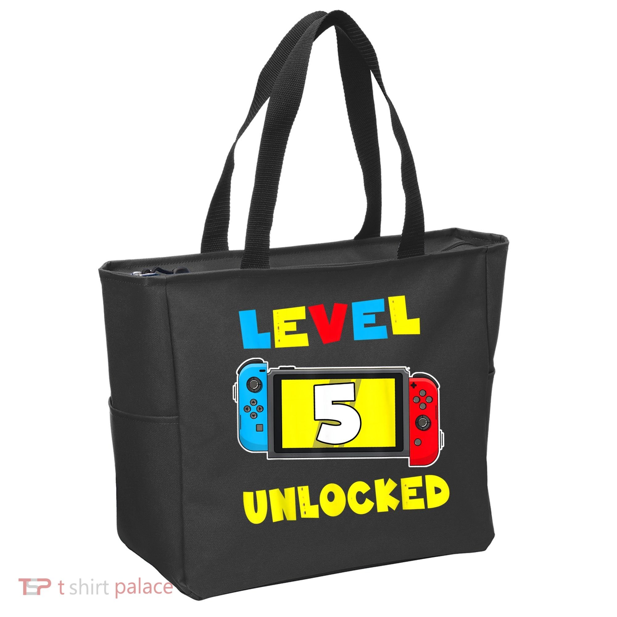 Level 5 Unlocked 5th Birthday Shirt Video Game 5 Year Old Tote Bag