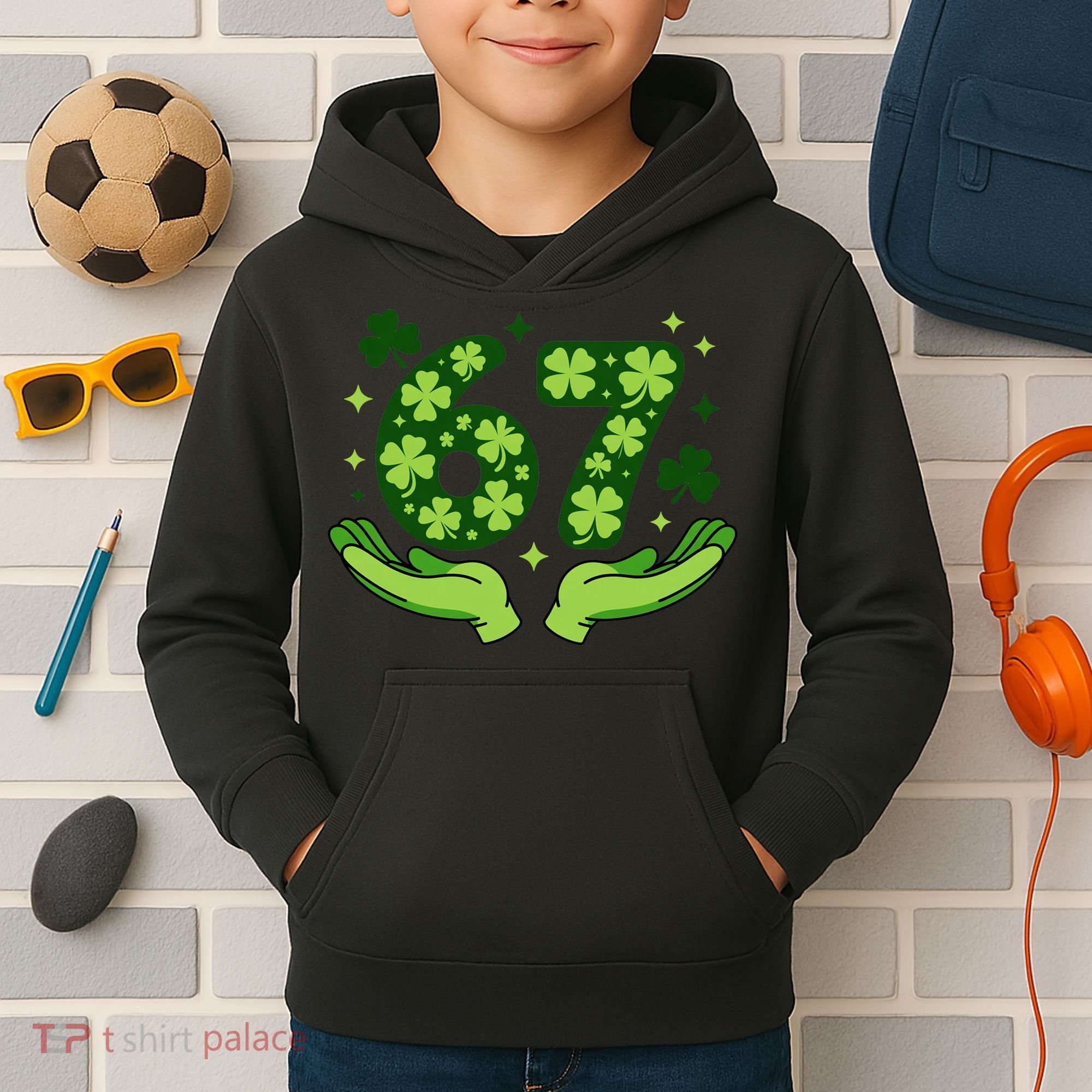 Lucky 67 Shamrock St Patrick’s Day 6-7 Meme Kids Hoodie