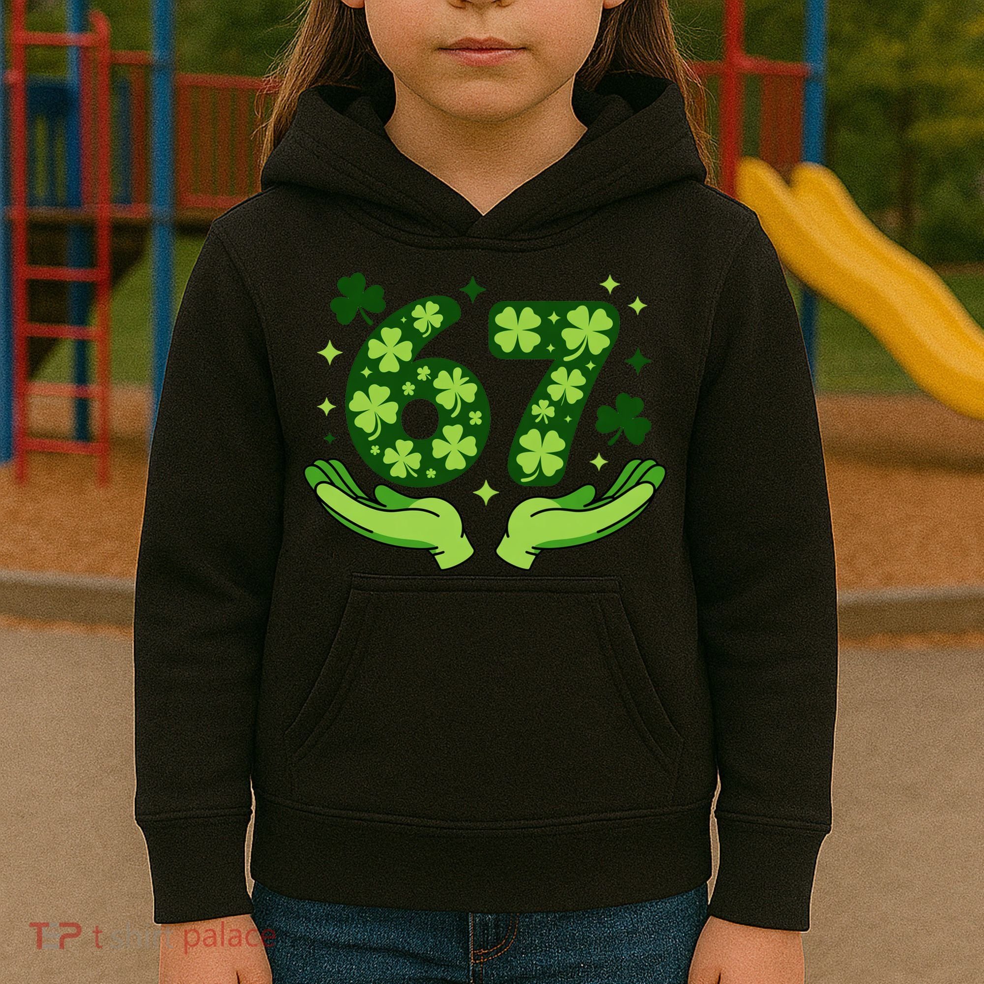 Lucky 67 Shamrock St Patrick’s Day 6-7 Meme Kids Hoodie