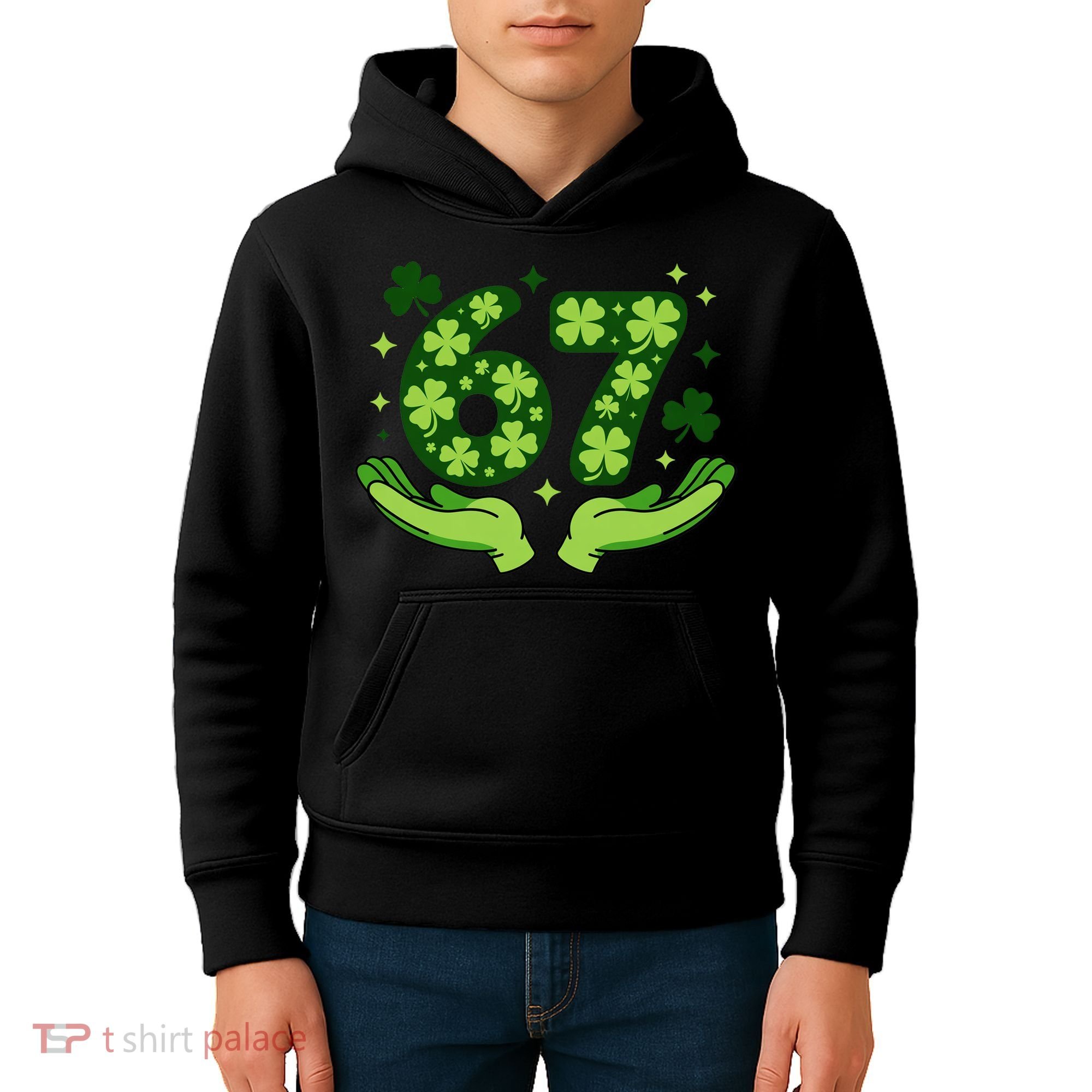 Lucky 67 Shamrock St Patrick’s Day 6-7 Meme Kids Hoodie