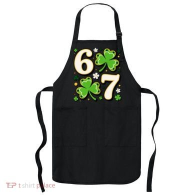 Lucky 67 Shamrock Six Seven 6-7 Meme Apron