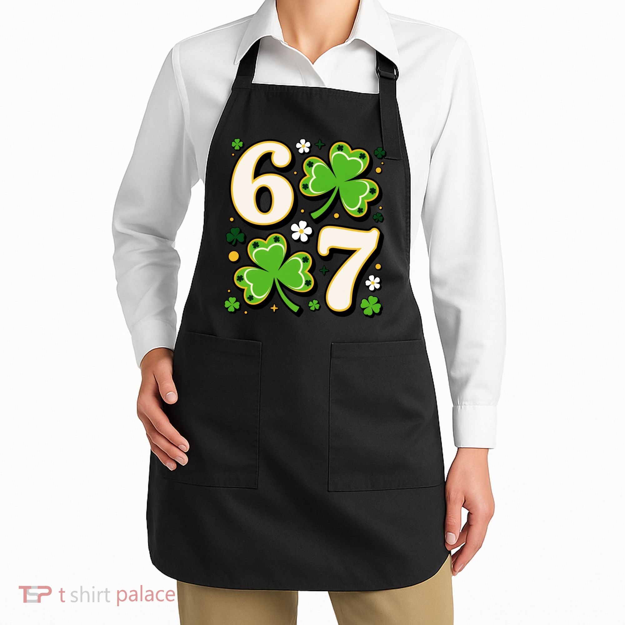 Lucky 67 Shamrock Six Seven 6-7 Meme Apron