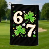 Lucky 67 Shamrock Six Seven 6-7 Meme Golf Towel thumb 1