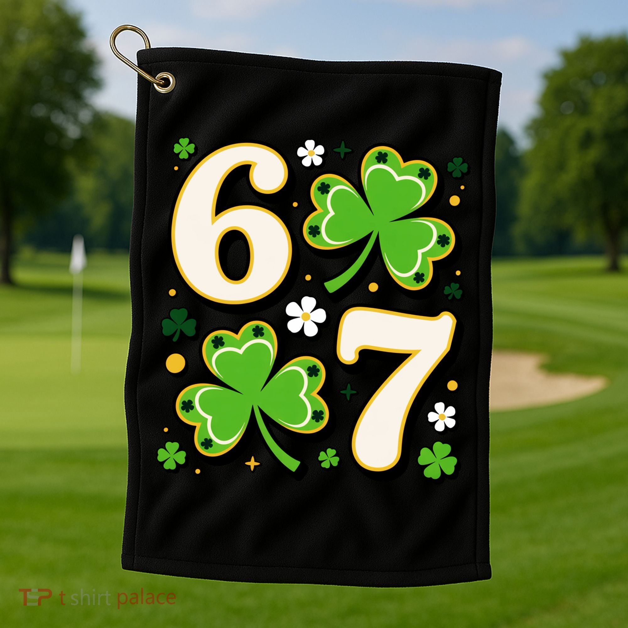 Lucky 67 Shamrock Six Seven 6-7 Meme Golf Towel