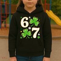 Lucky 67 Shamrock Six Seven 6-7 Meme Kids Hoodie thumb 3