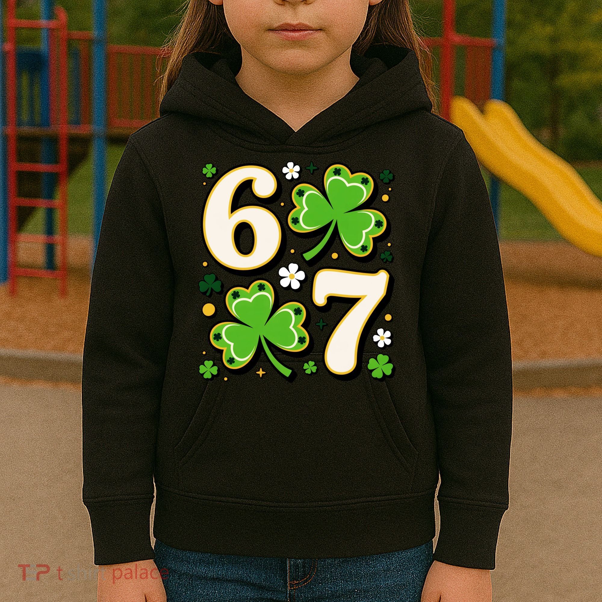 Lucky 67 Shamrock Six Seven 6-7 Meme Kids Hoodie