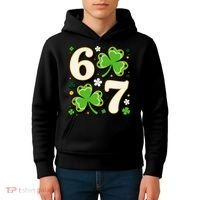 Lucky 67 Shamrock Six Seven 6-7 Meme Kids Hoodie thumb 4