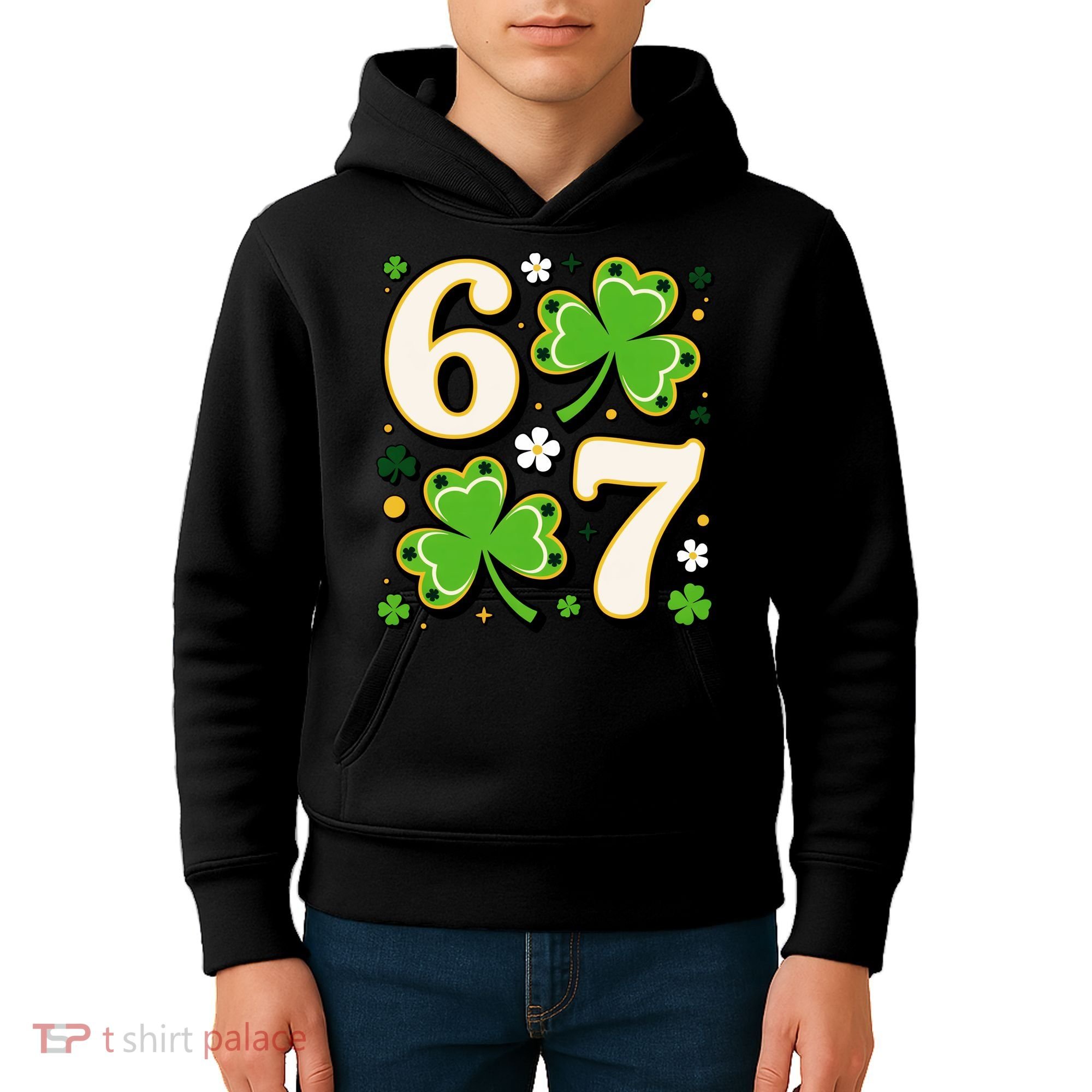 Lucky 67 Shamrock Six Seven 6-7 Meme Kids Hoodie