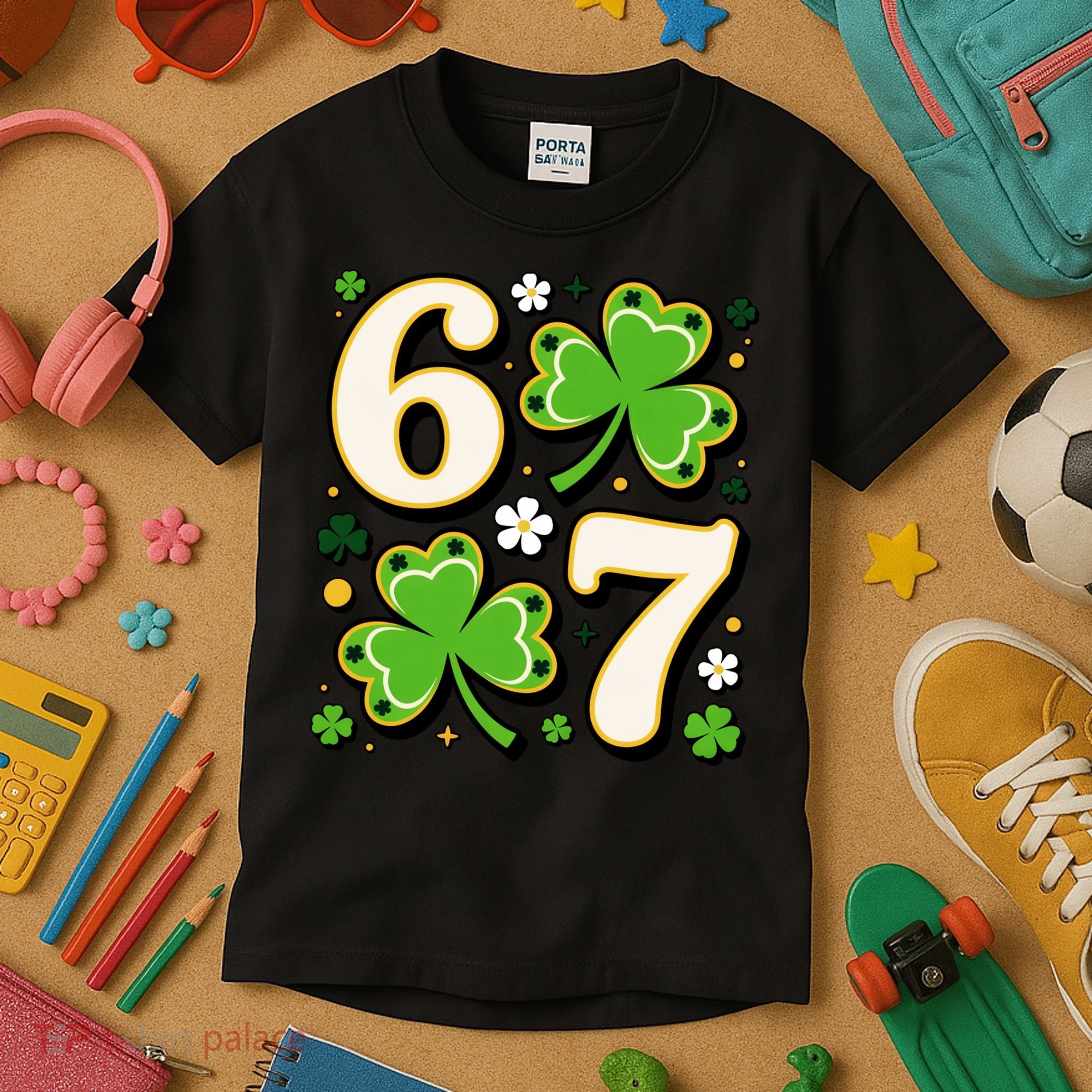 Lucky 67 Shamrock Six Seven 6-7 Meme Kids T-Shirt