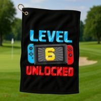 Level 6 Unlocked Gamer 6th Birthday Gift Video Game Golf Towel thumb 1