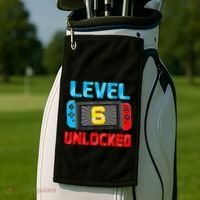 Level 6 Unlocked Gamer 6th Birthday Gift Video Game Golf Towel thumb 2